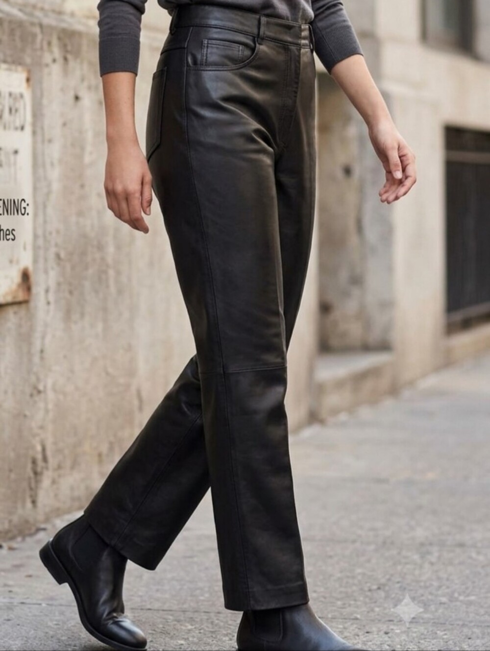 SANZZINI Vintage Black Real Leather High Waisted Pants 6